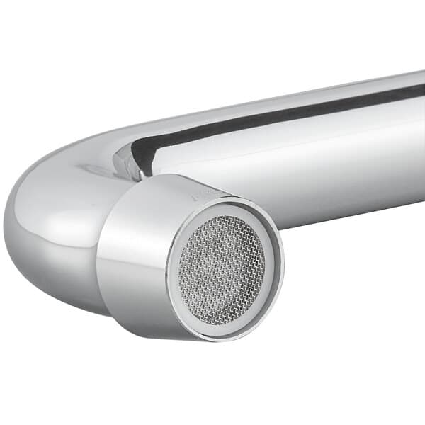 A Waterloo deck-mounted pre-rinse faucet with a double base and double-jointed add-on faucet.